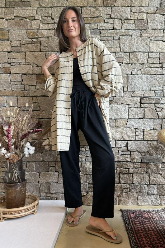 Porto Button Back Breton Tunic Sandstone 